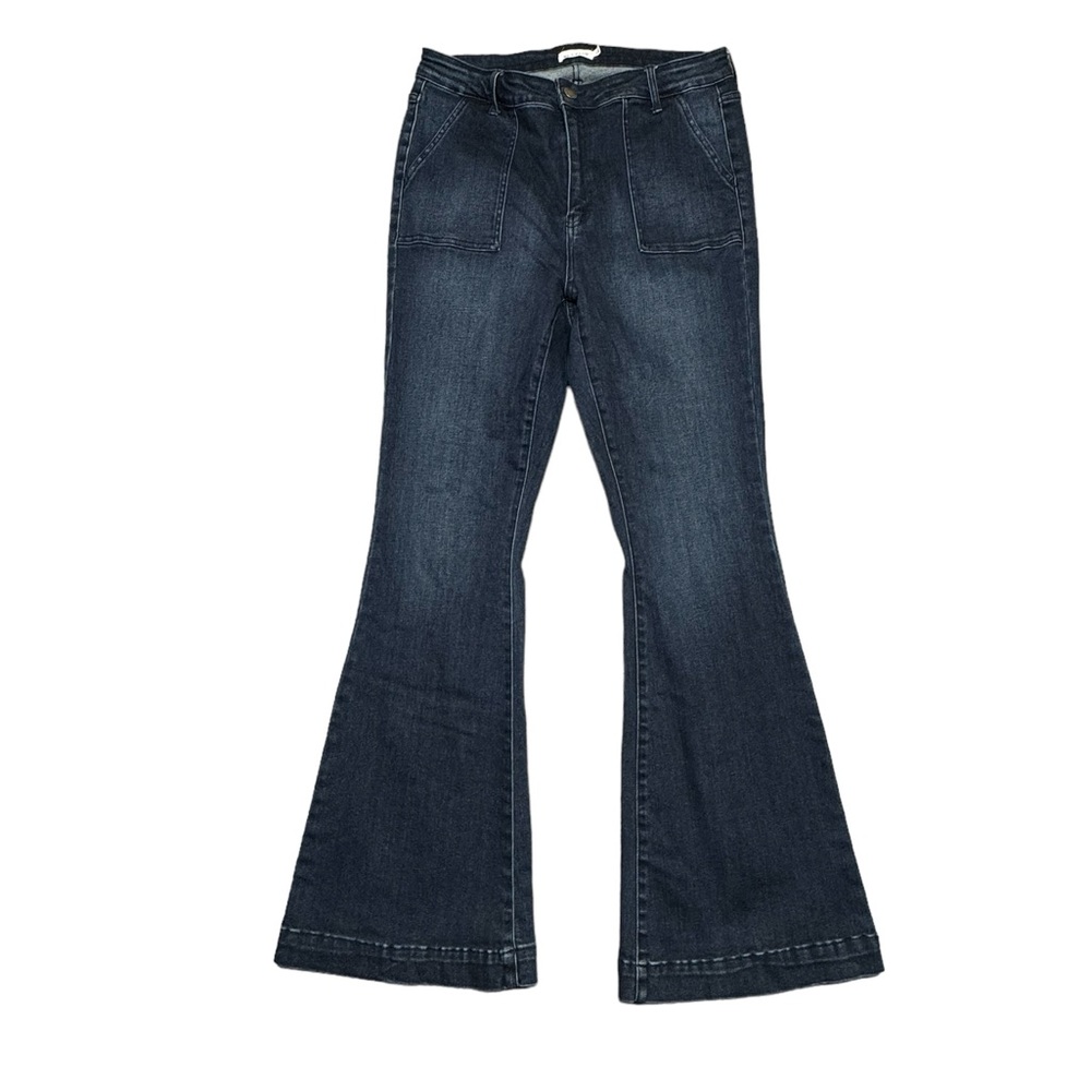 Ms Cello High Rise Flare Jeans Dark Wash Womens Size 14 Stretchy Blue Denim